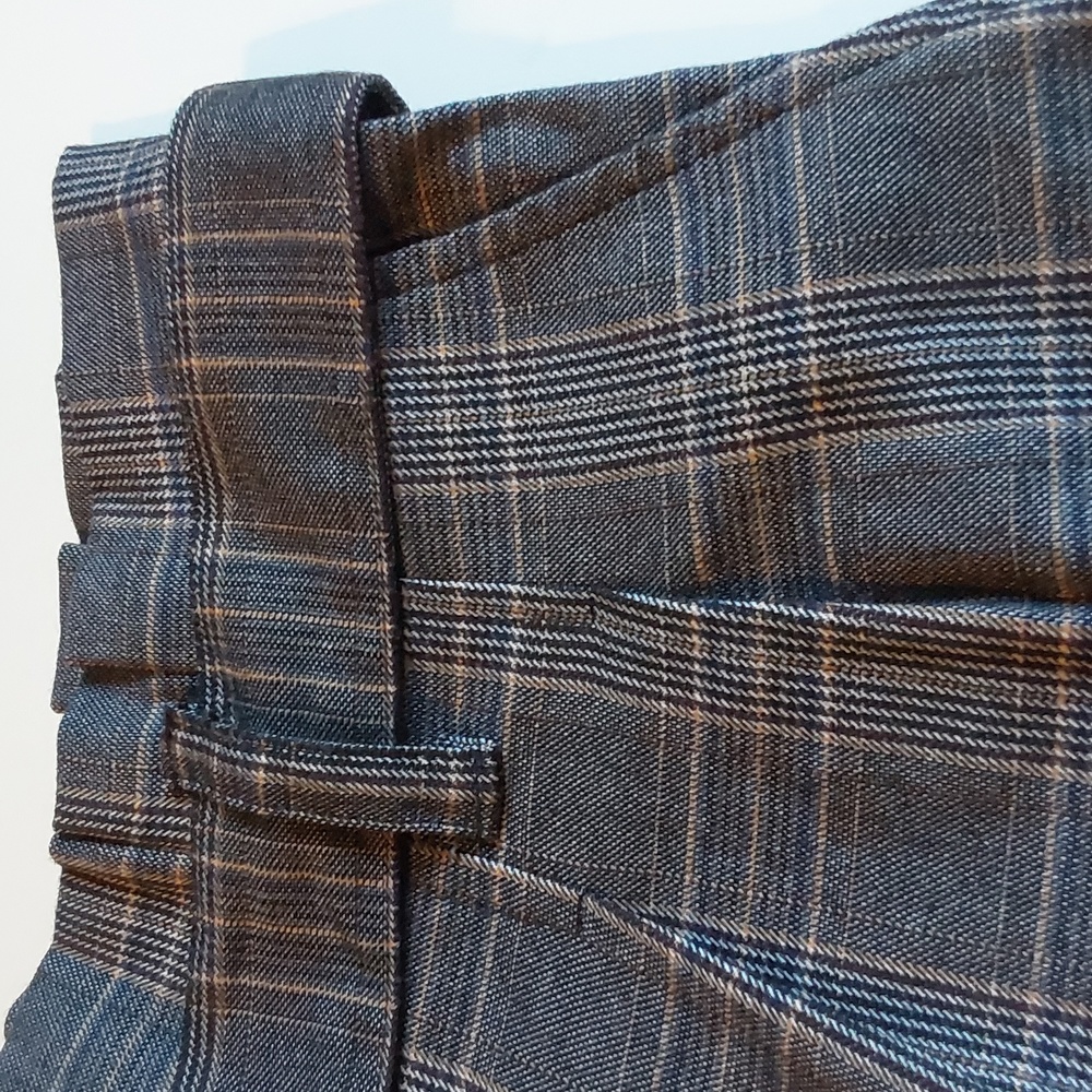 Olivaceous trousers Lg womens plaid weave paperbag waist w self belt